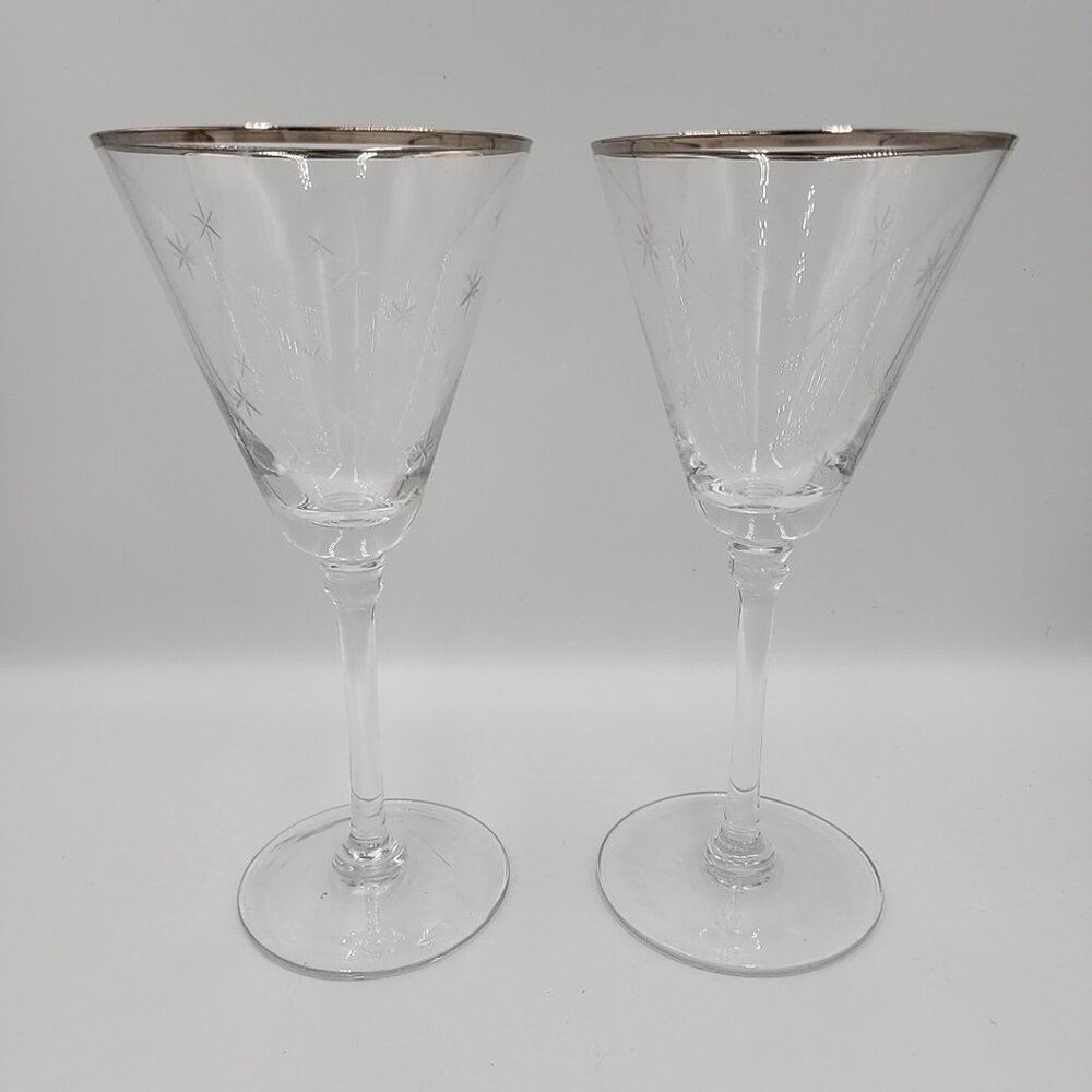 ST NICHOLAS SQUARE Tis the Season Clear Glasses Cups Set 2 Silver Band Etched